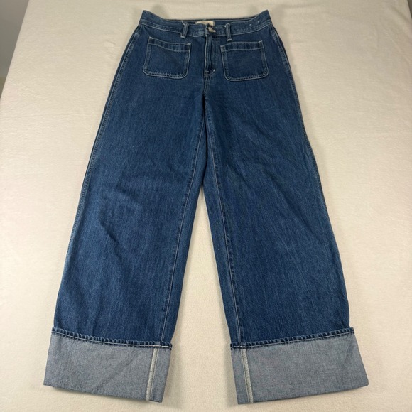 Madewell Denim - Madewell Superwide-Leg Jeans Women 28 Blue Cotton Denim High Rise Patch Pocket